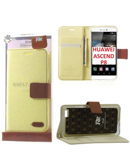 CUSTODIA FLIP ORIZZONTALE per HUAWEI ASCEND P8 CON INTERNO IN TPU, STAND E CHIUSURA MAGNETICA COLORE AVORIO ALTA QUALITA' ROAR