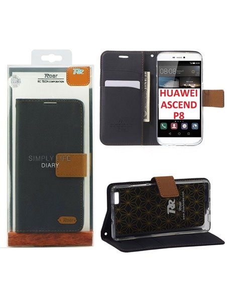 CUSTODIA FLIP ORIZZONTALE per HUAWEI ASCEND P8 CON INTERNO IN TPU, STAND E CHIUSURA MAGNETICA COLORE BLU ALTA QUALITA'