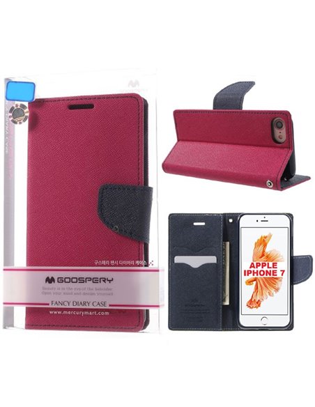 CUSTODIA FLIP ORIZZONTALE per APPLE IPHONE SE (2020/2022), IPHONE (7/8) CON STAND ED INTERNO IN TPU COLORE FUCSIA FANCY MERCURY