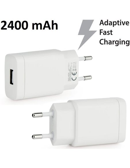 CARICATORE DA RETE 2400mAh CON 1 PORTA USB (FAST CHARGING 3.0 - RICARICA VELOCE) COLORE BIANCO (TCUSB.FAST.01.BI)