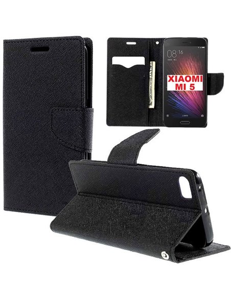 CUSTODIA FLIP ORIZZONTALE per XIAOMI MI 5 CON INTERNO IN TPU, STAND E CHIUSURA MAGNETICA COLORE NERO