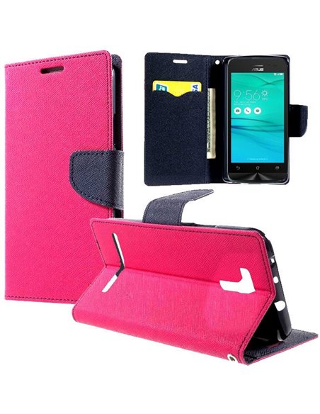 CUSTODIA FLIP ORIZZONTALE per ASUS ZENFONE GO ZB450KL, ZB452KG - 4.5' POLLICI CON INTERNO IN TPU, STAND E TASCHE PORTA CARTE FUC