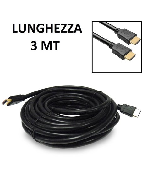 CAVO HDMI TIPO A MASCHIO 19PIN / HDMI TIPO A MASCHIO 19PIN VERSIONE 1.4 - LUNGHEZZA 3,0 Mt. CON CONNETTORI PLACCATI IN ORO VULTE