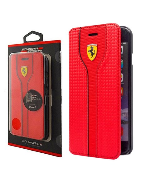 CUSTODIA FLIP ORIZZONTALE VERA PELLE FERRARI per APPLE IPHONE SE (2020/2022), IPHONE (7/8) COLORE ROSSO FEST2FLBKP7RE