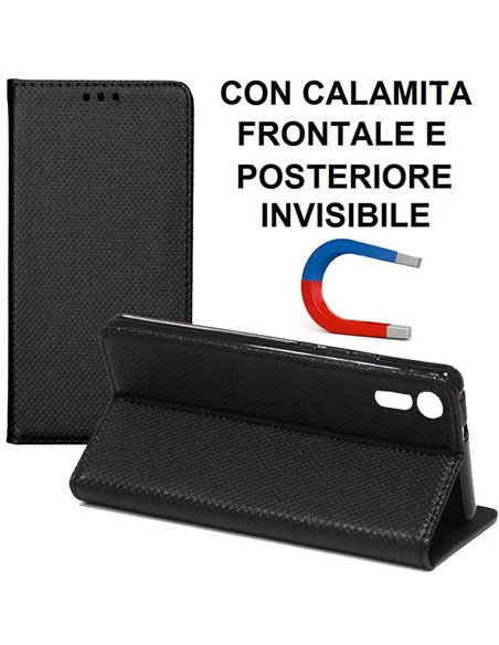 CUSTODIA per SONY XPERIA XZ, XPERIA XZs - FLIP ORIZZONTALE con CHIUSURA MAGNETICA INVISIBILE, STAND E INTERNO IN TPU NERO