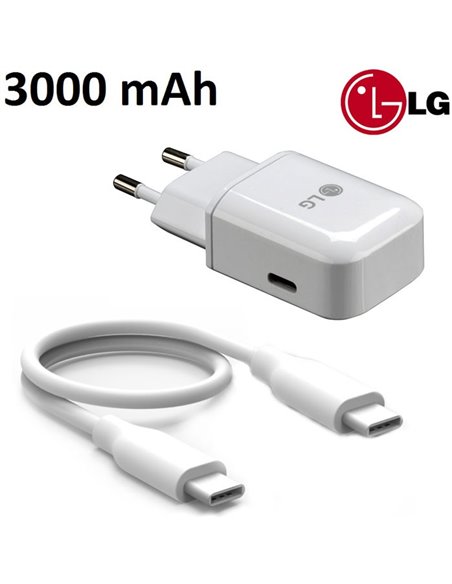 CARICATORE DA RETE 3000mAh ORIGINALE LG CON 1 PORTA TYPE-C (MCS-N04ER) + CAVO TYPE-C/TYPE-C LUNGHEZZA 1 MT COLORE BIANCO BULK