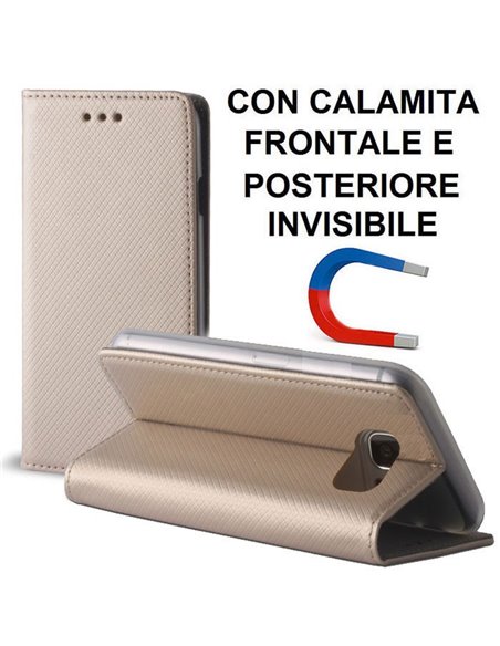 CUSTODIA FLIP ORIZZONTALE per SAMSUNG SM-G935 GALAXY S7 EDGE con CHIUSURA MAGNETICA INVISIBILE ED INTERNO IN TPU ORO