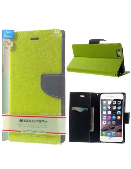 CUSTODIA FLIP ORIZZONTALE per APPLE IPHONE 6, 6S - 4.7' POLLICI CON INTERNO IN TPU SILICONE E STAND COLORE VERDE FANCY DIARY BLI