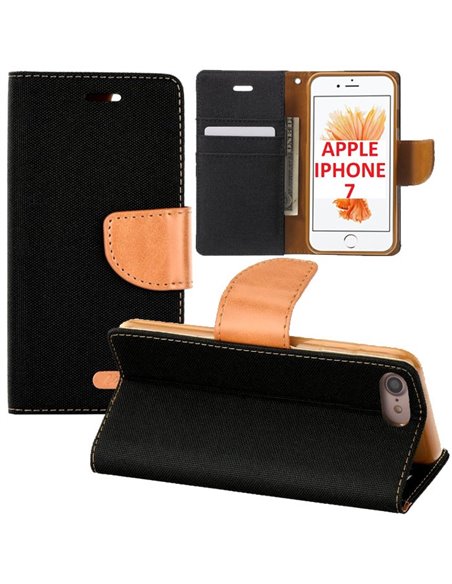 CUSTODIA FLIP ORIZZONTALE per APPLE IPHONE SE (2020/2022), IPHONE (7/8) CON INTERNO IN TPU E PORTA CARTE COLORE NERO EFFETTO JEA