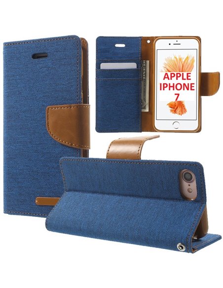 CUSTODIA FLIP ORIZZONTALE per APPLE IPHONE SE (2020/2022), IPHONE (7/8) CON INTERNO IN TPU E PORTA CARTE COLORE BLU EFFETTO JEAN