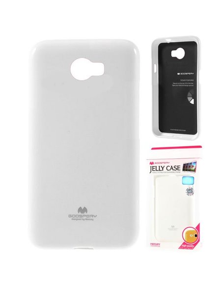 CUSTODIA GEL TPU SILICONE per HUAWEI Y5 II, Y6 II COMPACT COLORE BIANCO LUCIDO CON GLITTER ALTA QUALITA' MERCURY BLISTER