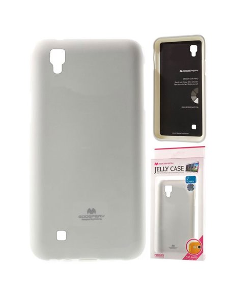 CUSTODIA GEL TPU SILICONE per LG X POWER, K220 COLORE BIANCO LUCIDO CON GLITTER ALTA QUALITA' MERCURY BLISTER