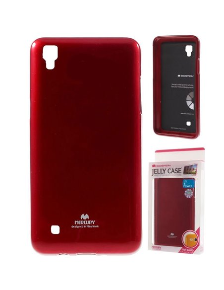 CUSTODIA GEL TPU SILICONE per LG X POWER, K220 COLORE ROSSO LUCIDO CON GLITTER ALTA QUALITA' MERCURY BLISTER