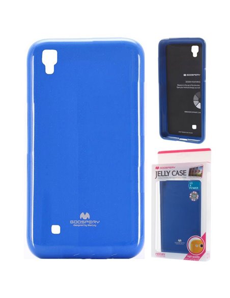 CUSTODIA GEL TPU SILICONE per LG X POWER, K220 COLORE BLU LUCIDO CON GLITTER ALTA QUALITA' MERCURY BLISTER