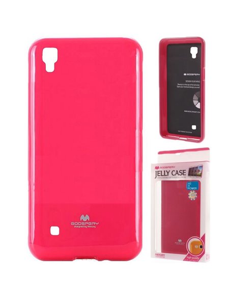 CUSTODIA GEL TPU SILICONE per LG X POWER, K220 COLORE FUCSIA LUCIDO CON GLITTER ALTA QUALITA' MERCURY BLISTER