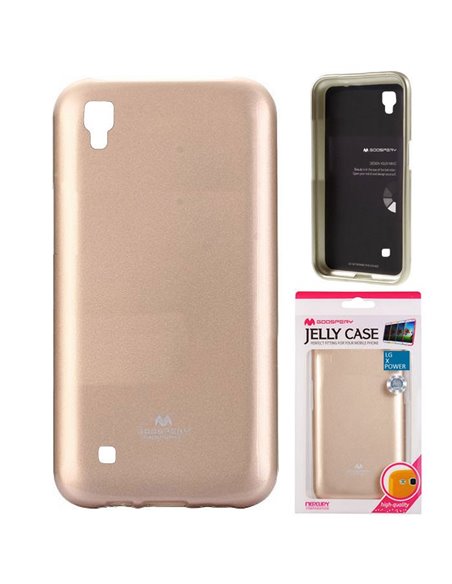 CUSTODIA GEL TPU SILICONE per LG X POWER, K220 COLORE ORO LUCIDO CON GLITTER ALTA QUALITA' MERCURY BLISTER