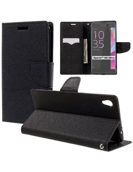 CUSTODIA FLIP ORIZZONTALE per SONY XPERIAâ„¢ XA ULTRA F3211, XA ULTRA DUAL F3212 CON INTERNO IN TPU E CHIUSURA MAGNETICA NERO