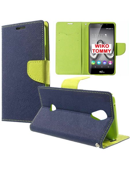 CUSTODIA FLIP ORIZZONTALE per WIKO TOMMY CON INTERNO IN TPU, STAND, TASCHE PORTA CARTE E CHIUSURA MAGNETICA COLORE BLU