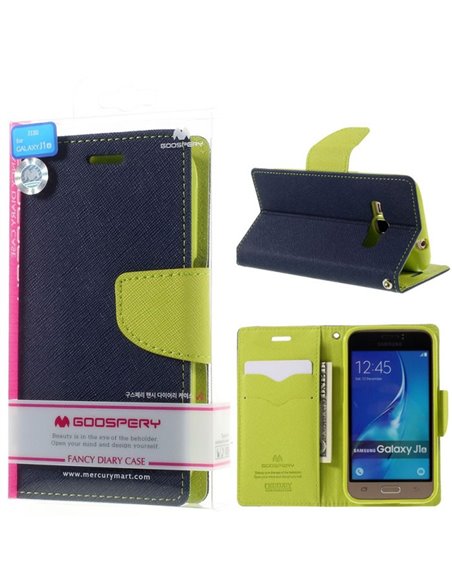 CUSTODIA FLIP ORIZZONTALE per SAMSUNG SM-J120 GALAXY J1 (2016) CON STAND E INTERNO IN TPU COLORE BLU FANCY DIARY MERCURY