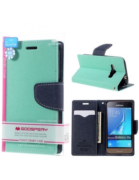 CUSTODIA FLIP ORIZZONTALE per SAMSUNG SM-J120 GALAXY J1 (2016) CON STAND E INTERNO IN TPU VERDE ACQUA FANCY DIARY MERCURY