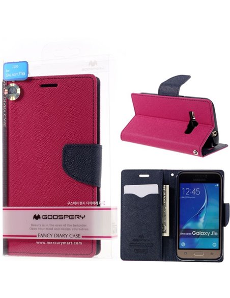 CUSTODIA FLIP ORIZZONTALE per SAMSUNG SM-J120 GALAXY J1 (2016) CON STAND E INTERNO IN TPU COLORE FUCSIA FANCY DIARY MERCURY