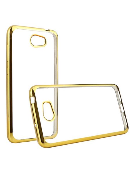 CUSTODIA GEL TPU SILICONE per HUAWEI Y5 II, Y6 II COMPACT TRASPARENTE CON CORNICE COLORE ORO