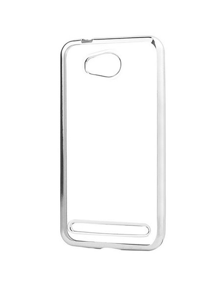 CUSTODIA per HUAWEI Y3 II, Y3 PRO, Y3 II PRO IN GEL TPU SILICONE TRASPARENTE CON CORNICE COLORE SILVER