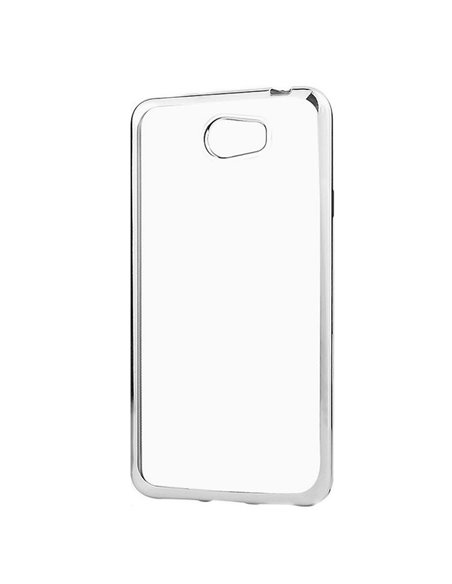 CUSTODIA GEL TPU SILICONE per HUAWEI Y5 II, Y6 II COMPACT TRASPARENTE CON CORNICE COLORE SILVER