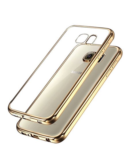 CUSTODIA GEL TPU SILICONE per SAMSUNG SM-G930 GALAXY S7 TRASPARENTE CON CORNICE COLORE ORO