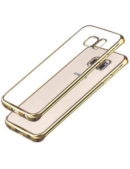 CUSTODIA GEL TPU SILICONE per SAMSUNG SM-G935 GALAXY S7 EDGE TRASPARENTE CON CORNICE COLORE ORO