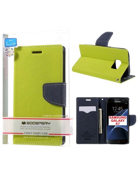 CUSTODIA FLIP ORIZZONTALE per SAMSUNG SM-G930 GALAXY S7 CON STAND E INTERNO IN TPU SILICONE COLORE VERDE FANCY MERCURY