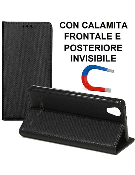 CUSTODIA FLIP ORIZZONTALE per ZTE BLADE A452 con CHIUSURA MAGNETICA INVISIBILE, STAND ED INTERNO IN TPU SILICONE COLORE NERO