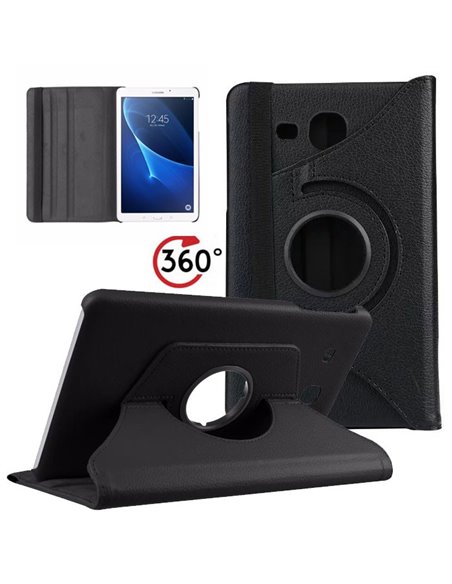 CUSTODIA FLIP ORIZZONTALE SIMILPELLE GIREVOLE per SAMSUNG SM-T280 GALAXY TAB A 7.0 (2016), SM-T285 COLORE NERO