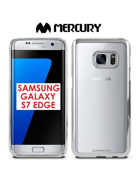 CUSTODIA GEL TPU SILICONE per SAMSUNG SM-G935 GALAXY S7 EDGE TRASPARENTE CON CORNICE SILVER ALTA QUALITA' MERCURY