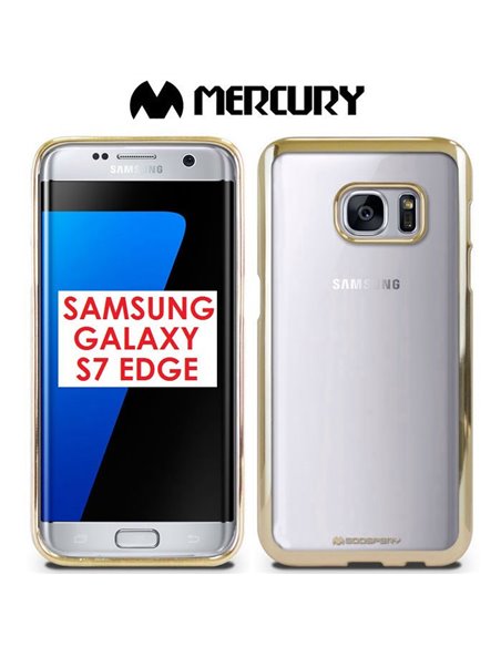 CUSTODIA GEL TPU SILICONE per SAMSUNG SM-G935 GALAXY S7 EDGE TRASPARENTE CON CORNICE ORO ALTA QUALITA' MERCURY