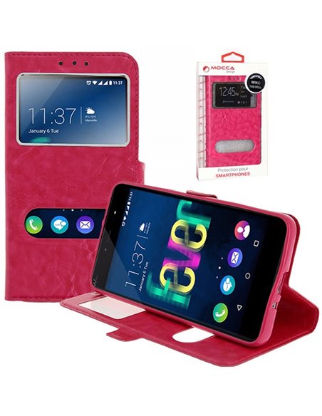 CUSTODIA per WIKO FEVER SPECIAL EDITION 4G - FLIP ORIZZONTALE PELLE CON INTERNO IN TPU E DOPPIA FINESTRA ID ROSA ALTA QUALITA' M