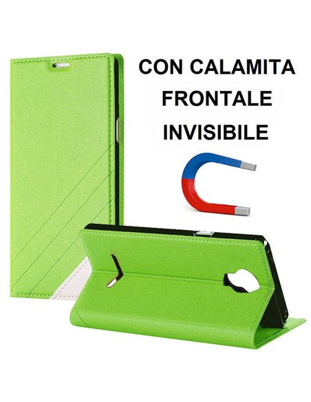 CUSTODIA per ALCATEL OT-5010D PIXI 4 5.0 3G - 5'- FLIP ORIZZONTALE CON CHIUSURA MAGNETICA INVISIBILE ED INTERNO IN TPU VERDE E B