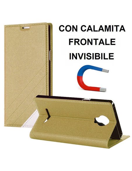 CUSTODIA per ALCATEL OT-5010D PIXI 4 5.0 3G - 5'- FLIP ORIZZONTALE CON CHIUSURA MAGNETICA INVISIBILE ED INTERNO IN TPU ORO E BIA