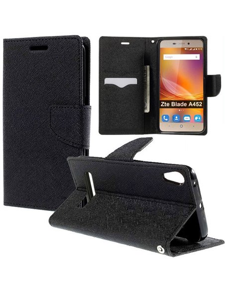 CUSTODIA per ZTE BLADE A452 - FLIP ORIZZONTALE CON INTERNO IN TPU, STAND, PORTA CARTE E CHIUSURA MAGNETICA COLORE NERO