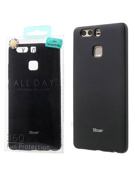 CUSTODIA per HUAWEI P9 PLUS IN GEL TPU SILICONE COLORE NERO ALTA QUALITA' ROAR COLORFUL BLISTER