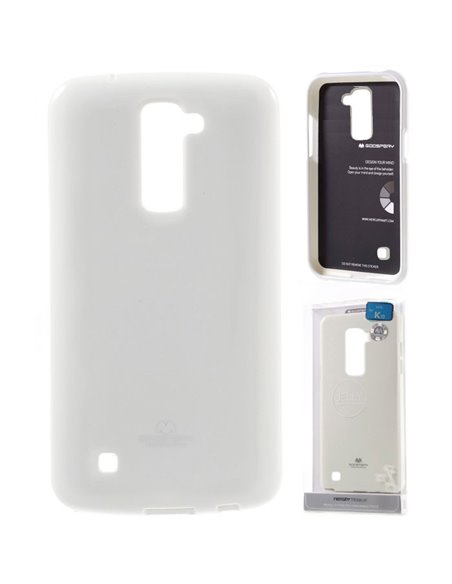 CUSTODIA per LG K10, K420N IN GEL TPU SILICONE COLORE BIANCO LUCIDO CON GLITTER ALTA QUALITA' MERCURY BLISTER