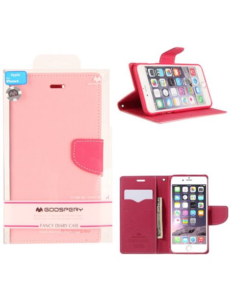 CUSTODIA per APPLE IPHONE 6, 6S 4.7' POLLICI - FLIP ORIZZONTALE CON INTERNO IN TPU, STAND E PORTA CARTE COLORE ROSA FANCY DIARY