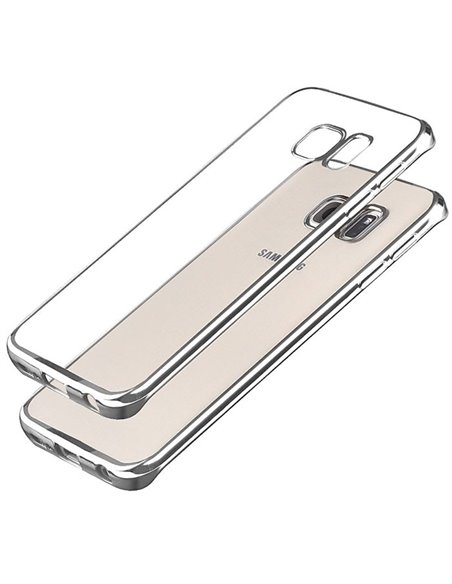 CUSTODIA per SAMSUNG SM-G935 GALAXY S7 EDGE IN GEL TPU SILICONE TRASPARENTE CON CORNICE COLORE SILVER