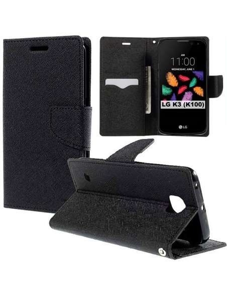 CUSTODIA per LG K3 (K100), LG K3 DUAL SIM (K100DS) - FLIP ORIZZONTALE CON INTERNO IN TPU SILICONE, STAND E CHIUSURA MAGNETICA NE