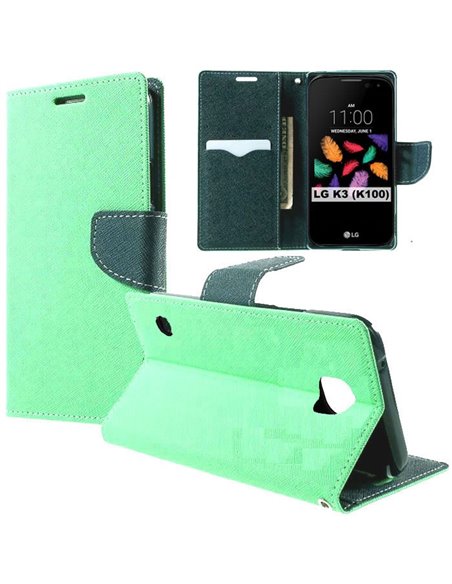 CUSTODIA per LG K3 (K100), LG K3 DUAL SIM (K100DS) - FLIP ORIZZONTALE CON INTERNO IN TPU SILICONE E CHIUSURA MAGNETICA VERDE ACQ