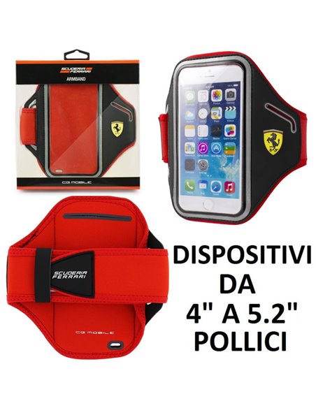 CUSTODIA per DISPOSITIVI DA 4' A 5.2' POLLICI - DA BRACCIO CON CHIUSURA A STRAPPO COLORE NERO E ROSSO FESCABP6BK SCUDERIA FERRAR