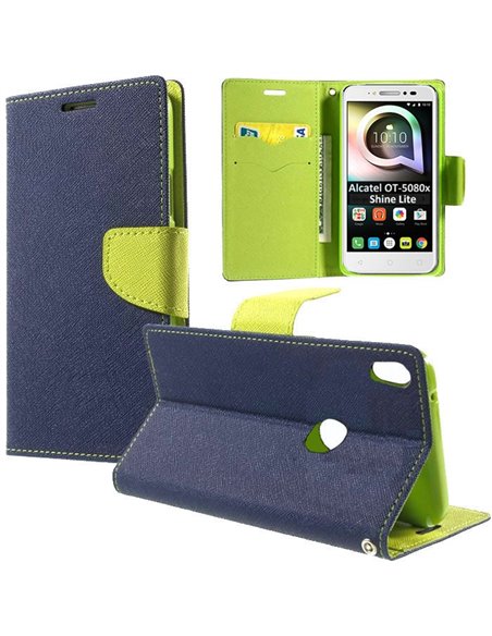 CUSTODIA per ALCATEL ONE TOUCH SHINE LITE, OT-5080X - FLIP ORIZZONTALE CON INTERNO IN TPU, CHIUSURA MAGNETICA E STAND BLU