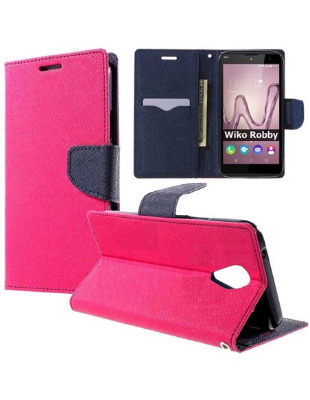 CUSTODIA per WIKO ROBBY - FLIP ORIZZONTALE CON INTERNO IN TPU SILICONE, STAND, PORTA CARTE E CHIUSURA MAGNETICA COLORE FUCSIA