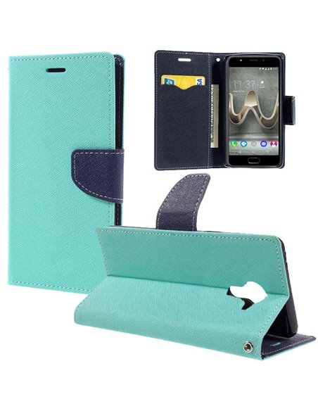 CUSTODIA per WIKO U FEEL PRIME - FLIP ORIZZONTALE CON INTERNO IN TPU, STAND E PORTA CARTE COLORE VERDE ACQUA