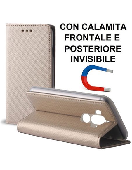 CUSTODIA per HUAWEI MATE 9 - FLIP ORIZZONTALE con CHIUSURA MAGNETICA INVISIBILE, STAND ED INTERNO IN TPU SILICONE COLORE ORO